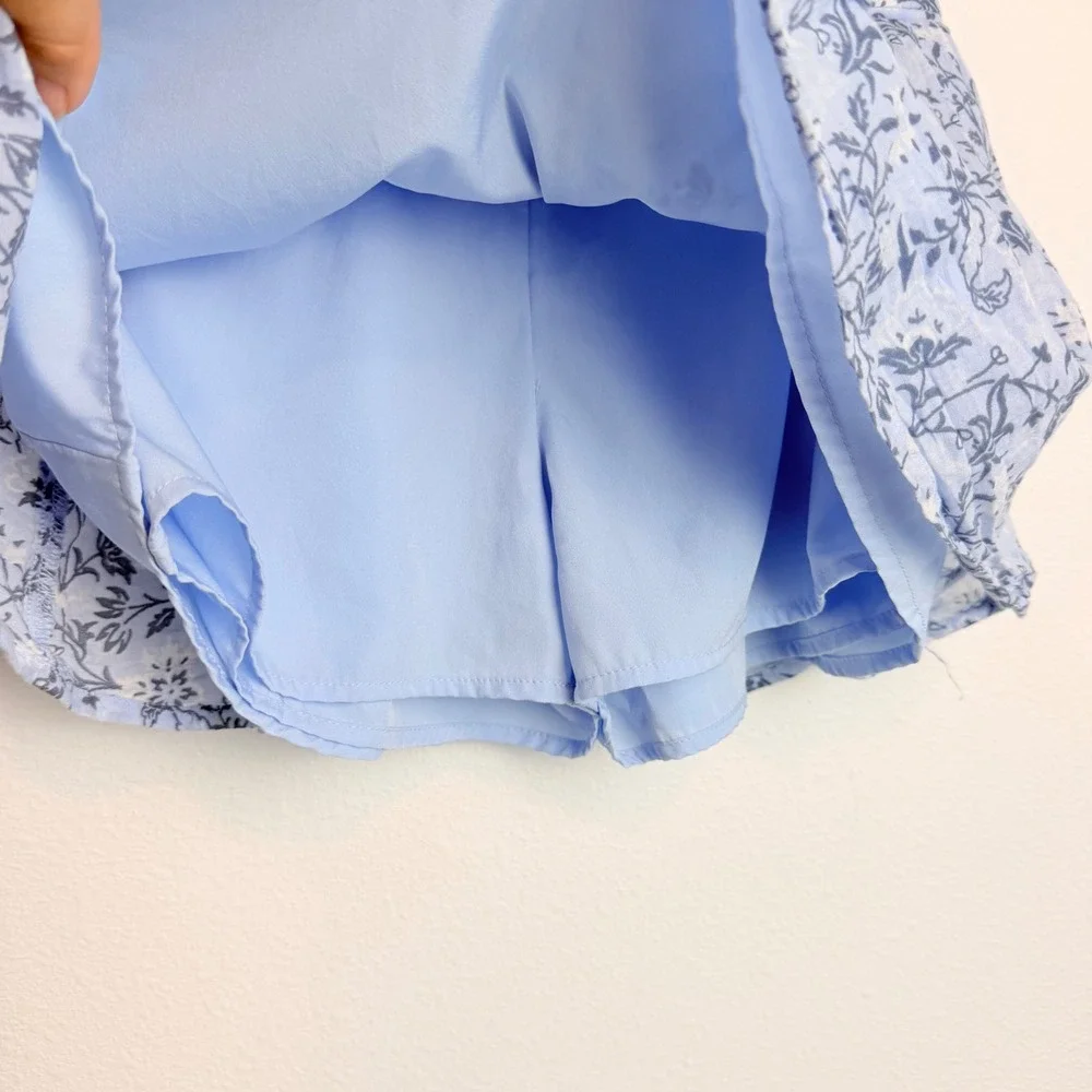 Abercrombie Kids Girls Blue Floral Smocked Skort Size 7/8 Cotton Skorts